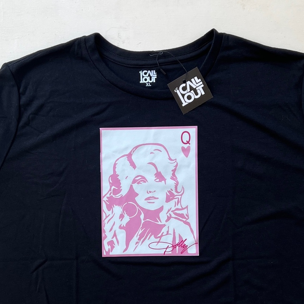 Dolly Parton T-Shirt Cropped Pink Queen of Hearts Nashville Black XL So Soft NEW - Picture 2 of 10